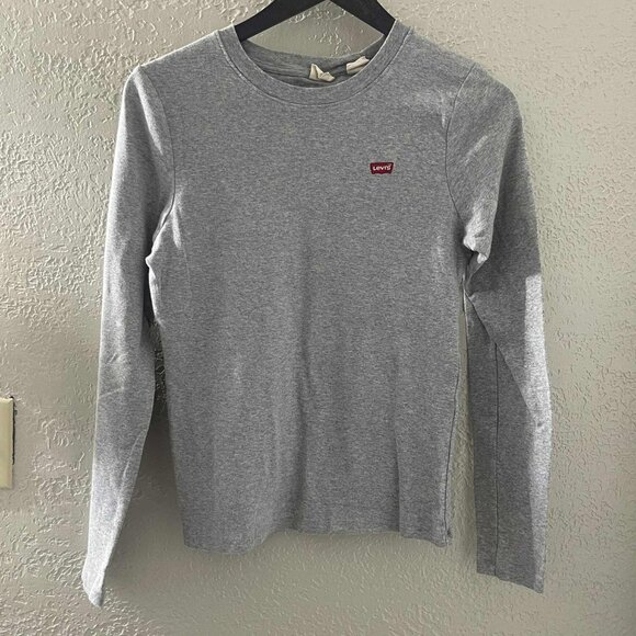 LEVI'S WOMEN'S LONG SLEEVE BABY TEE TEE SHIRT LARGE GRAY 100% COTTON‎ - Picture 1 of 6